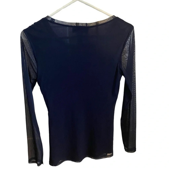 INC international concepts Y2k blue floral sheer mesh embroidered top - Picture 3 of 8